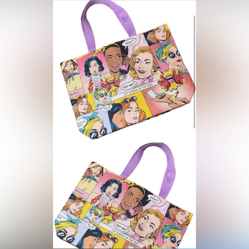 Estée Lauder comic strip print beach tote